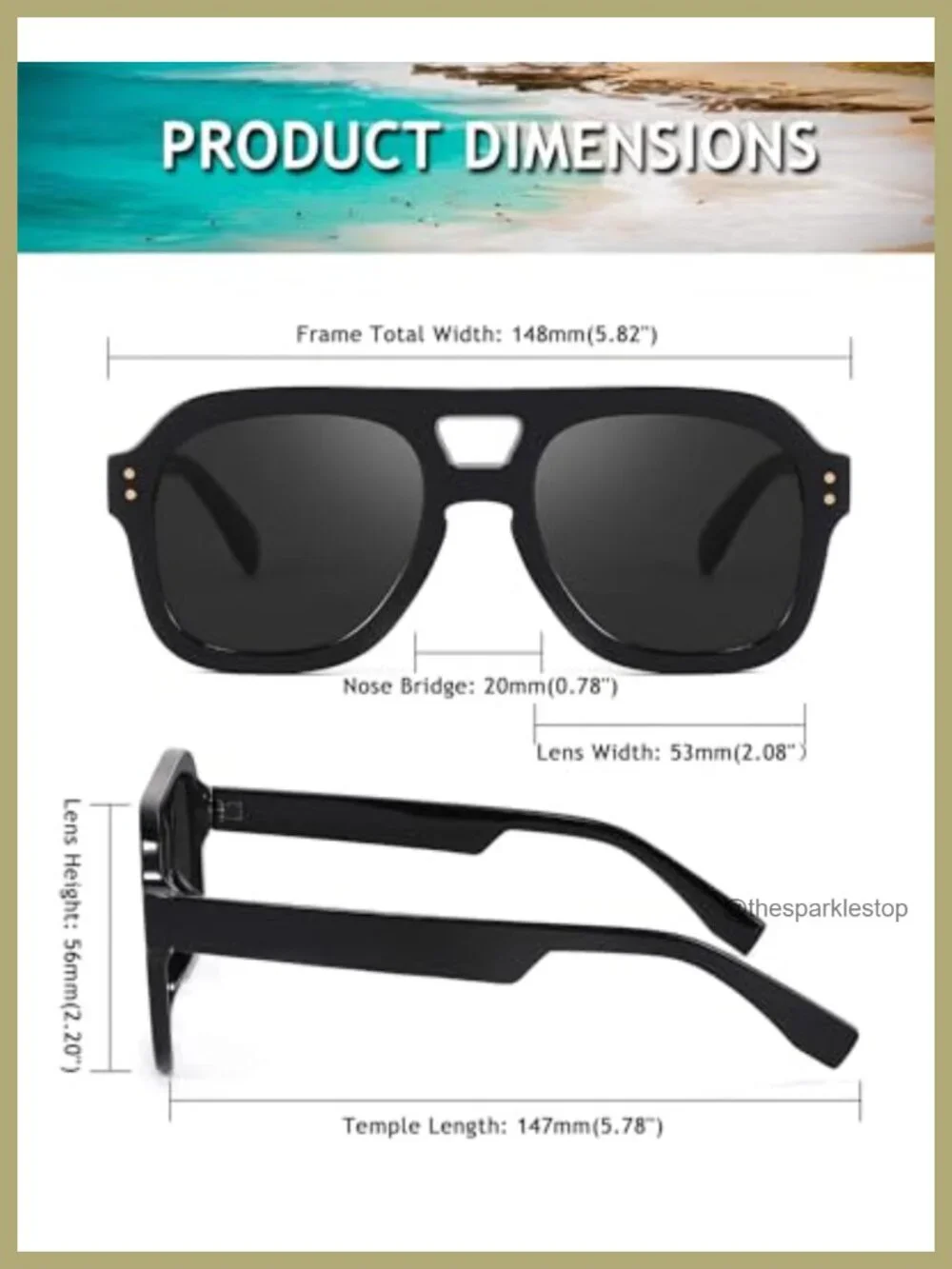 Vintage Aviator Sunglasses Double Bridge Square Thick Frame UV400 Protection